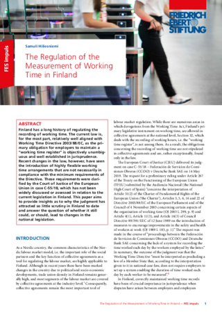 The regulation of the measurement of working time in Finland